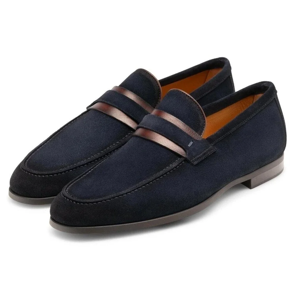 Magnanni Sz 9 Leather Daniel Loafer Men Navy Suede Slip On Flat Shoes